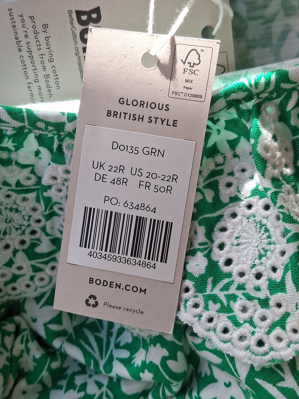 NWT New Boden Trim Floral Green Spring Jersey Midi Dress Us 20-22r - Picture 6 of 7